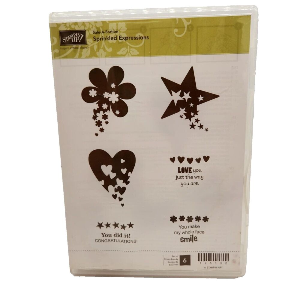 Stampin Up Sprinkled Expressions Cling Stamp Set Unmounted Heart Star Flower